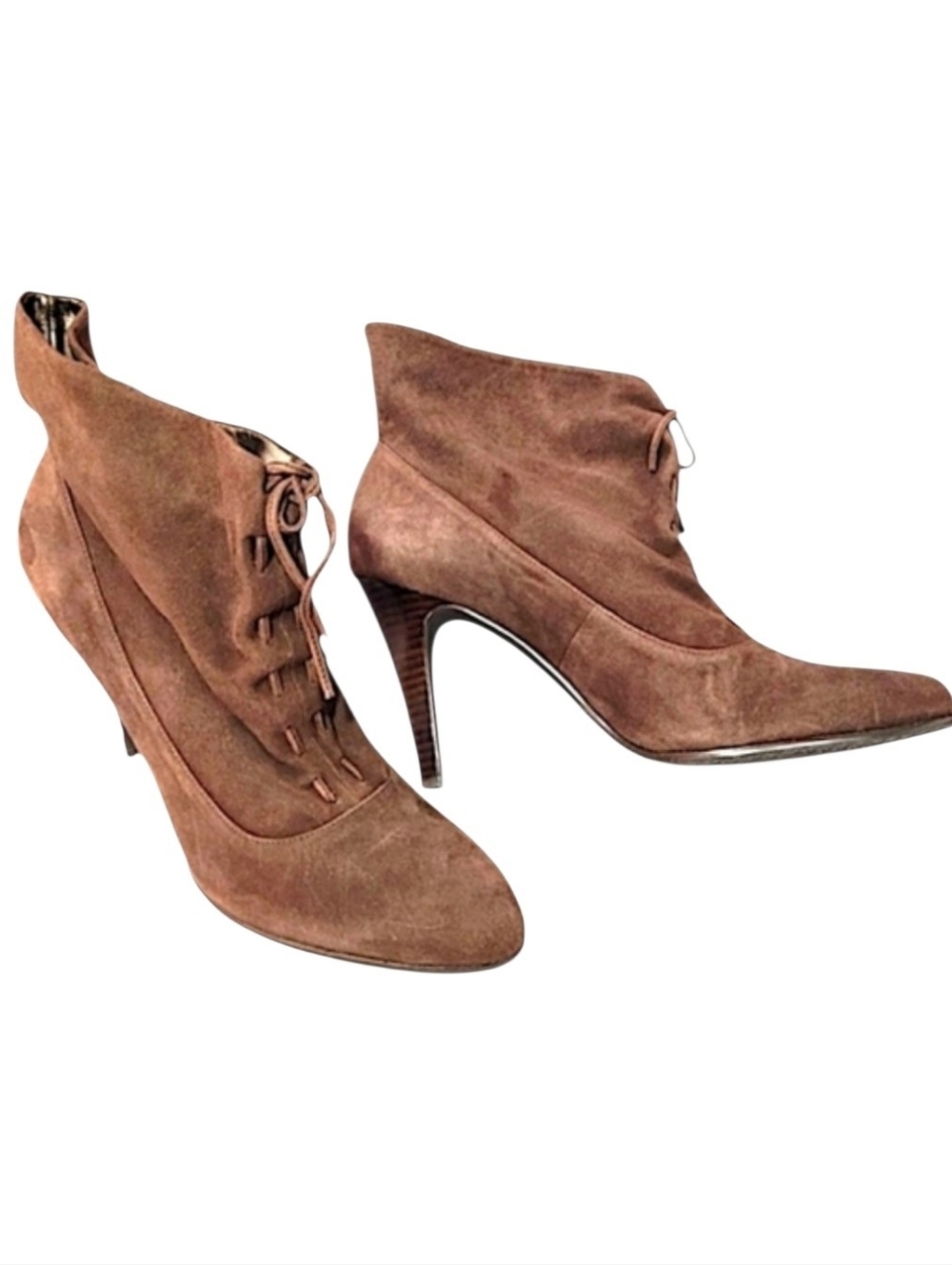 Calvin Klein Brown Sadee Suede Booties Lace-Up High Heel